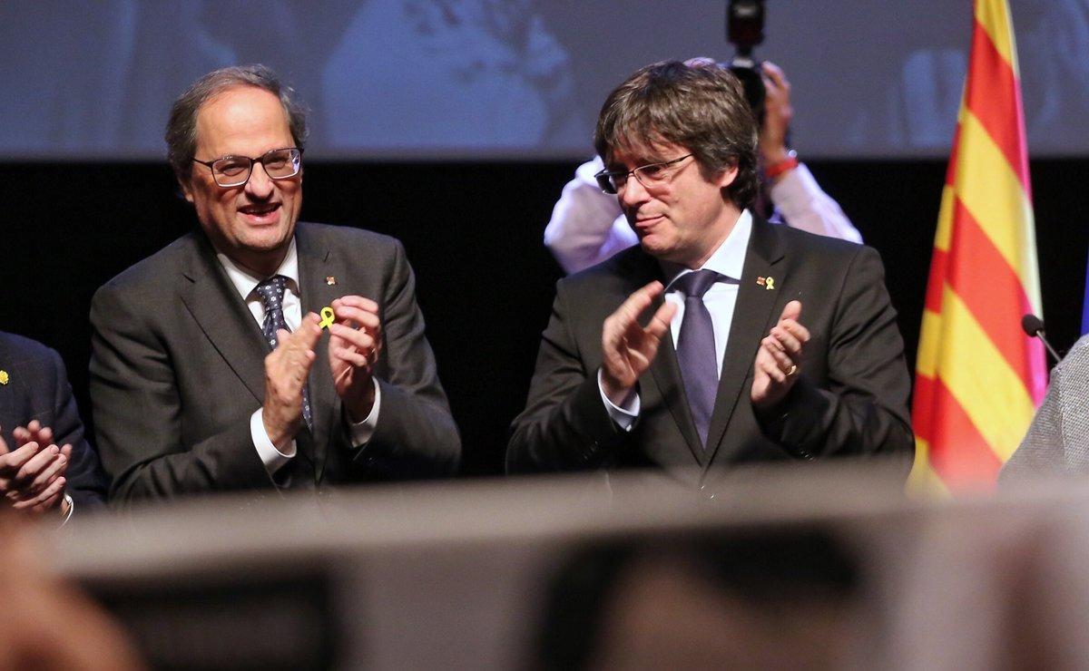 08/12/2018 El presidente de la Generalitat, Quim Torra, y el expresidente Carles Puigdemont