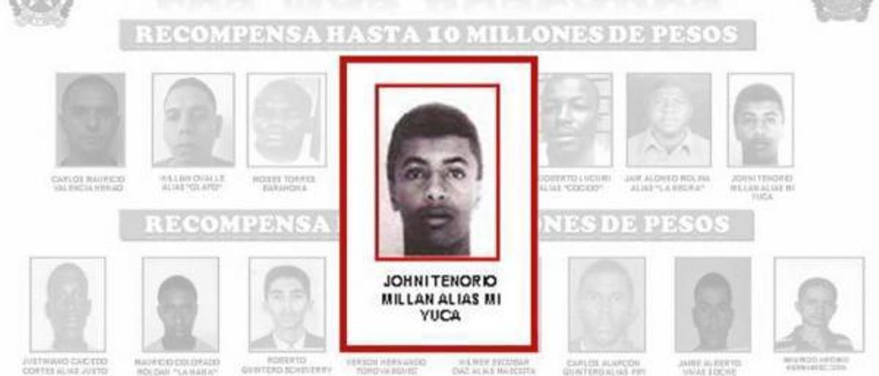 Una foto de Jhoni Fernando T. M. en un cartel de las autoridades colombianas.