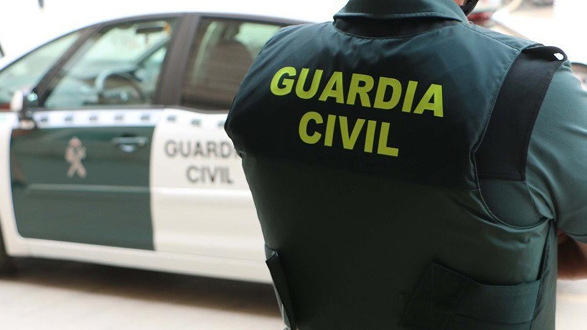 Un agente de la Guardia Civil, de espaldas, junto a un vehículo oficial.