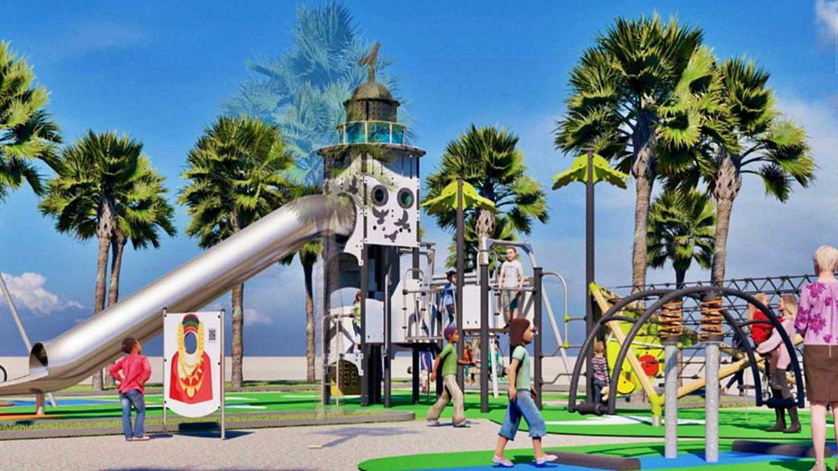 Proyecto virtual que recrea cómo serán los nuevos juegos infantiles del Parque Municipal, donde destaca un tobogán con forma de palomar.  | INFORMACIÓN