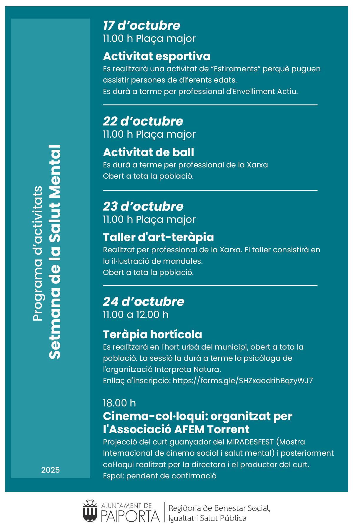 Programa de actividades de la Semana de la Salud Mental.