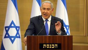 El primer ministro israelí, Benjamin Netanyahu, en una rueda de prensa. 
