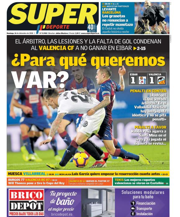 Portada SUPERDEPORTE domingo 16 diciembre 2018