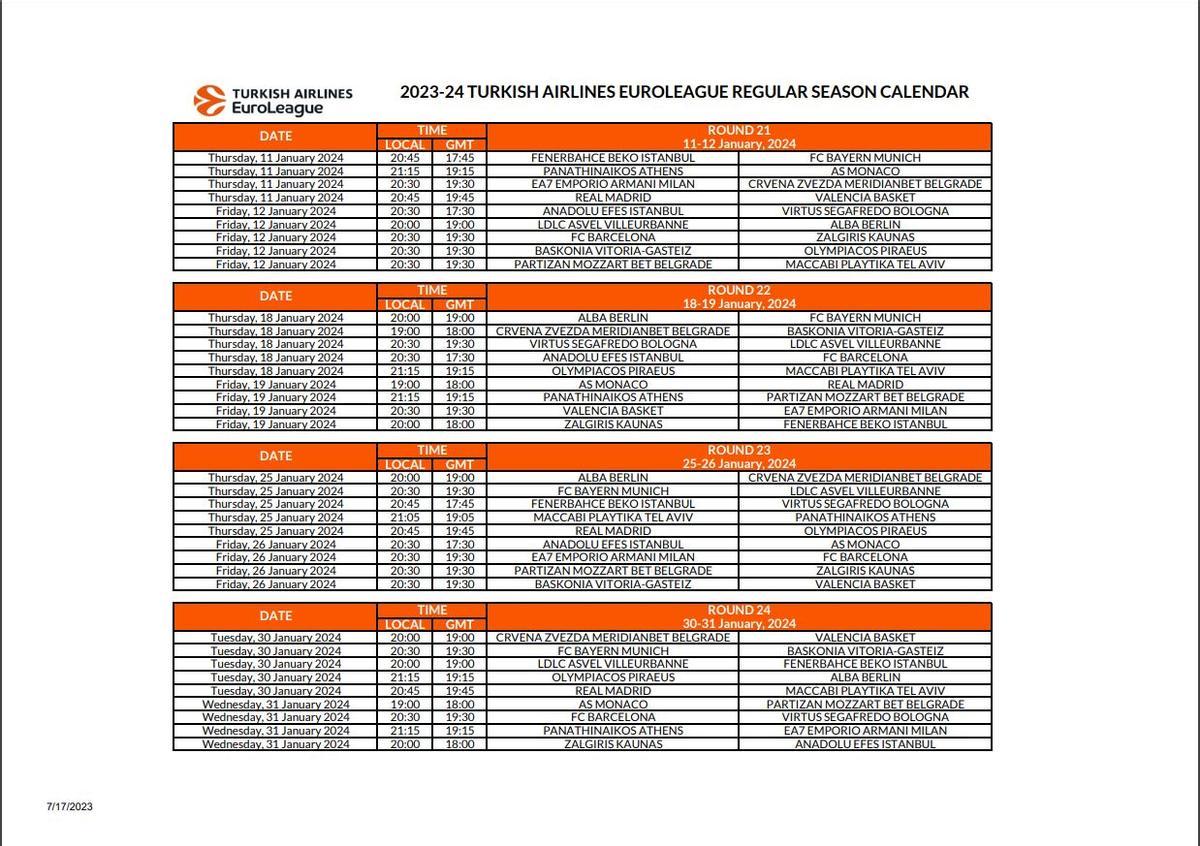 2023-24 TURKISH AIRLINES EUROLEAGUE REGULAR SEASON CALENDAR - Pg 6