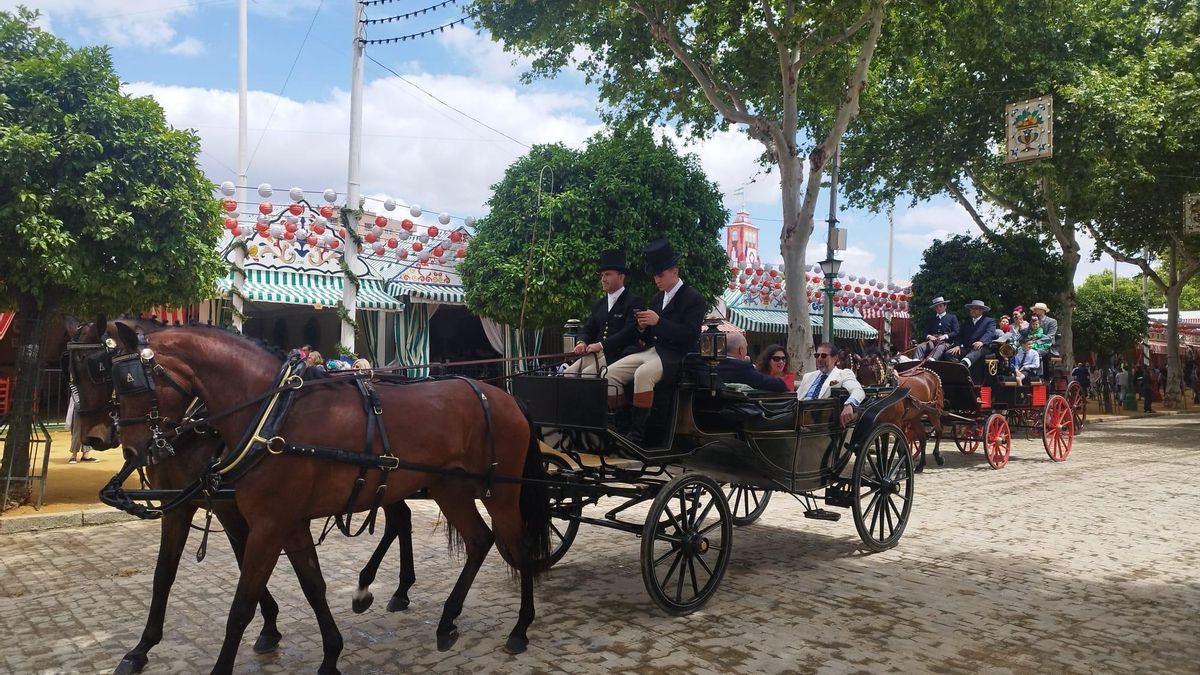 Un coche de caballos este miércoles en el Real de la Feria.