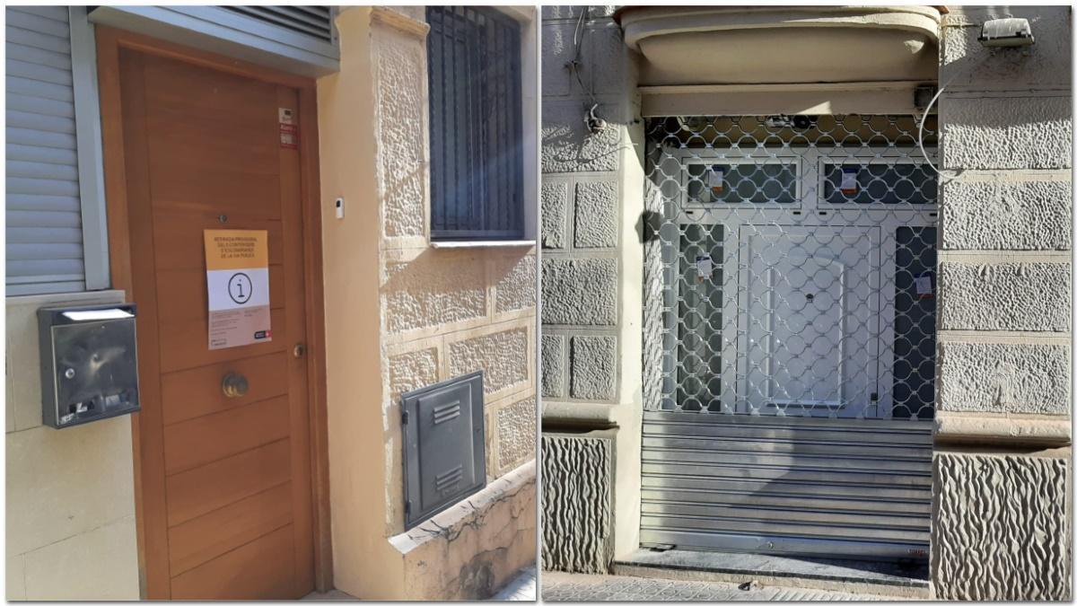 Un local de Gràcia que se anuncia como 'loft' sin cédula, y otro en el que se ha instalado una puerta de vivienda, en el Eixample.
