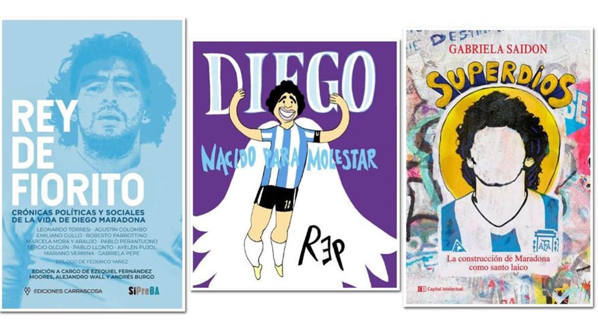 Portadas de libros sobre Diego Armando Maradona.