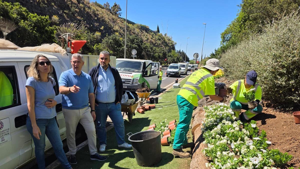 Los operarios renuevan la imagen de los jardines de La Laguna.