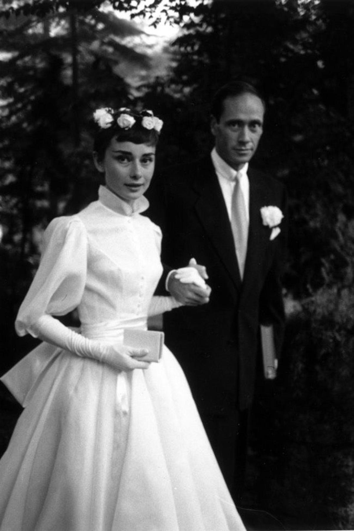 Audrey Hepburn en su boda con Mel Ferrer en 1954