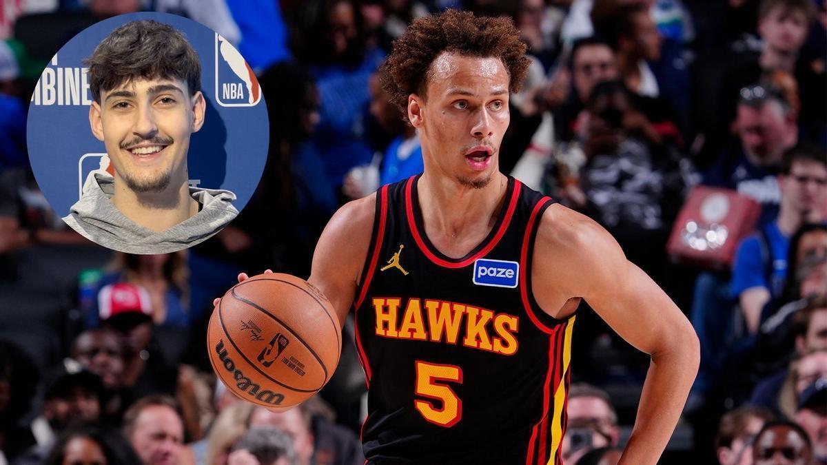 Dyson Daniels, jugador de los Atlanta Hawks, pide a Aday Mara.