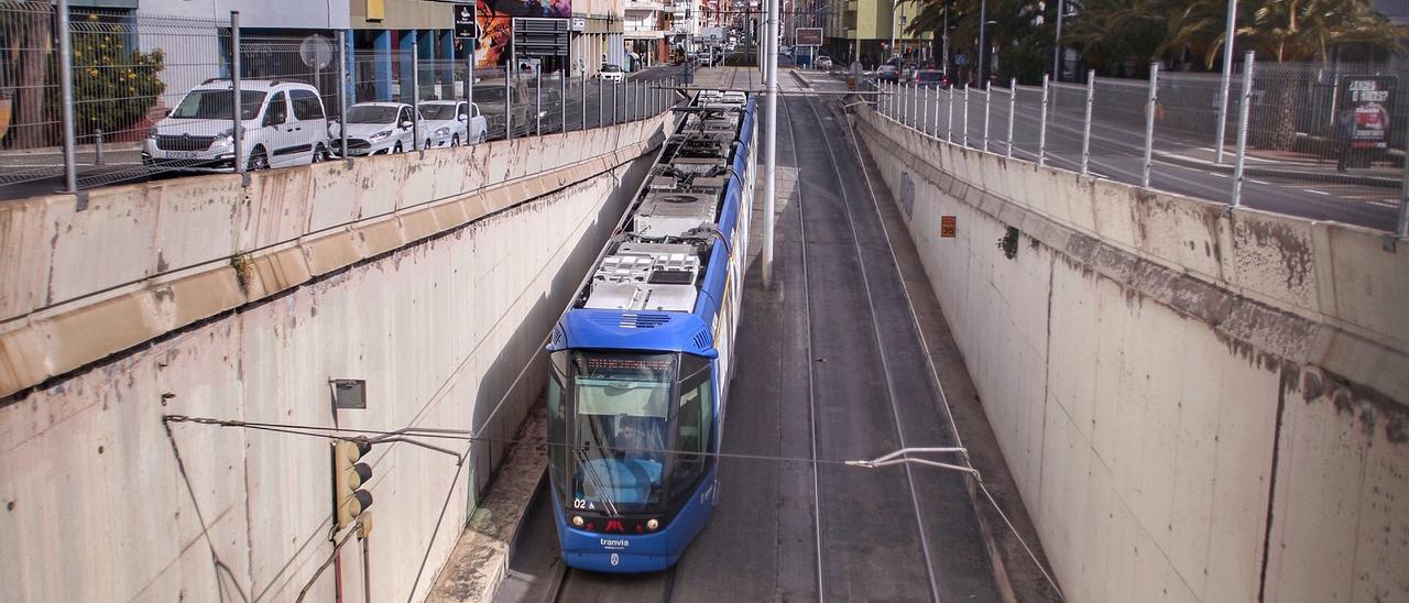 El tranvía, en la avenida de La Trinidad.