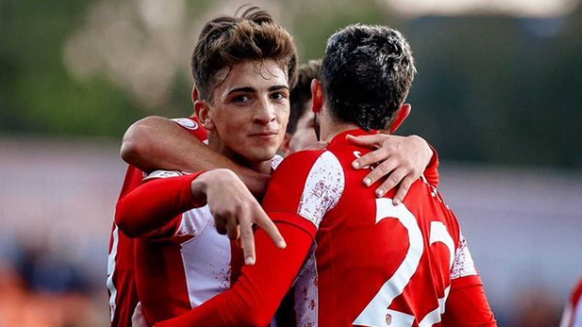 Álex Calatrava, celebra un gol en el filial del Atlético