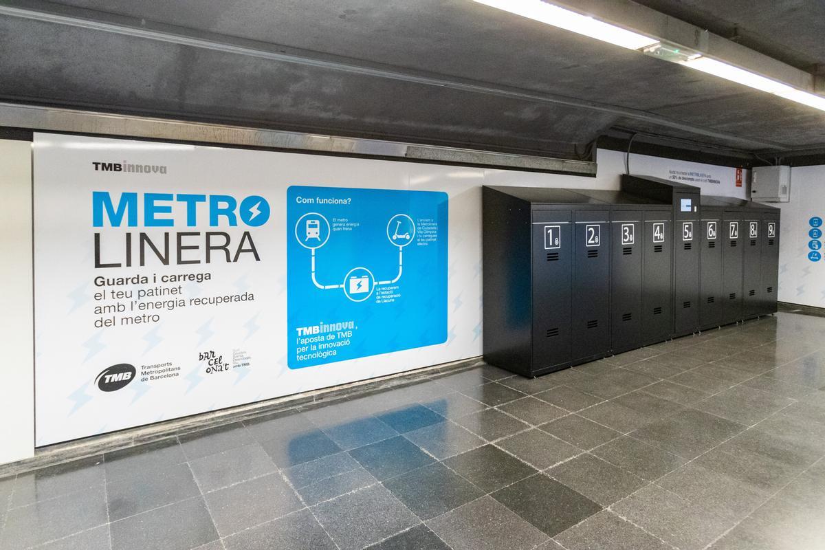 Vista de la 'metrolinera' en fase de pruebas en el metro de Ciutadella-Vila Olímpica