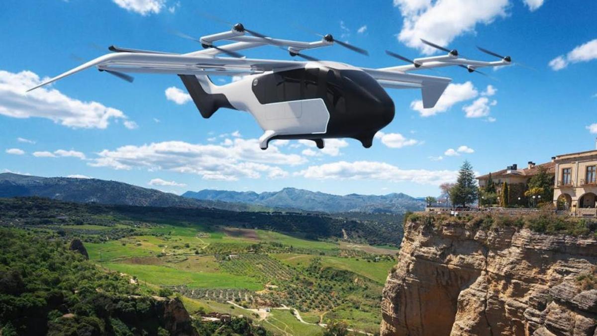 Aerotaxi de Crisalion Mobility, en el Tajo de Ronda, en una recreación 3D