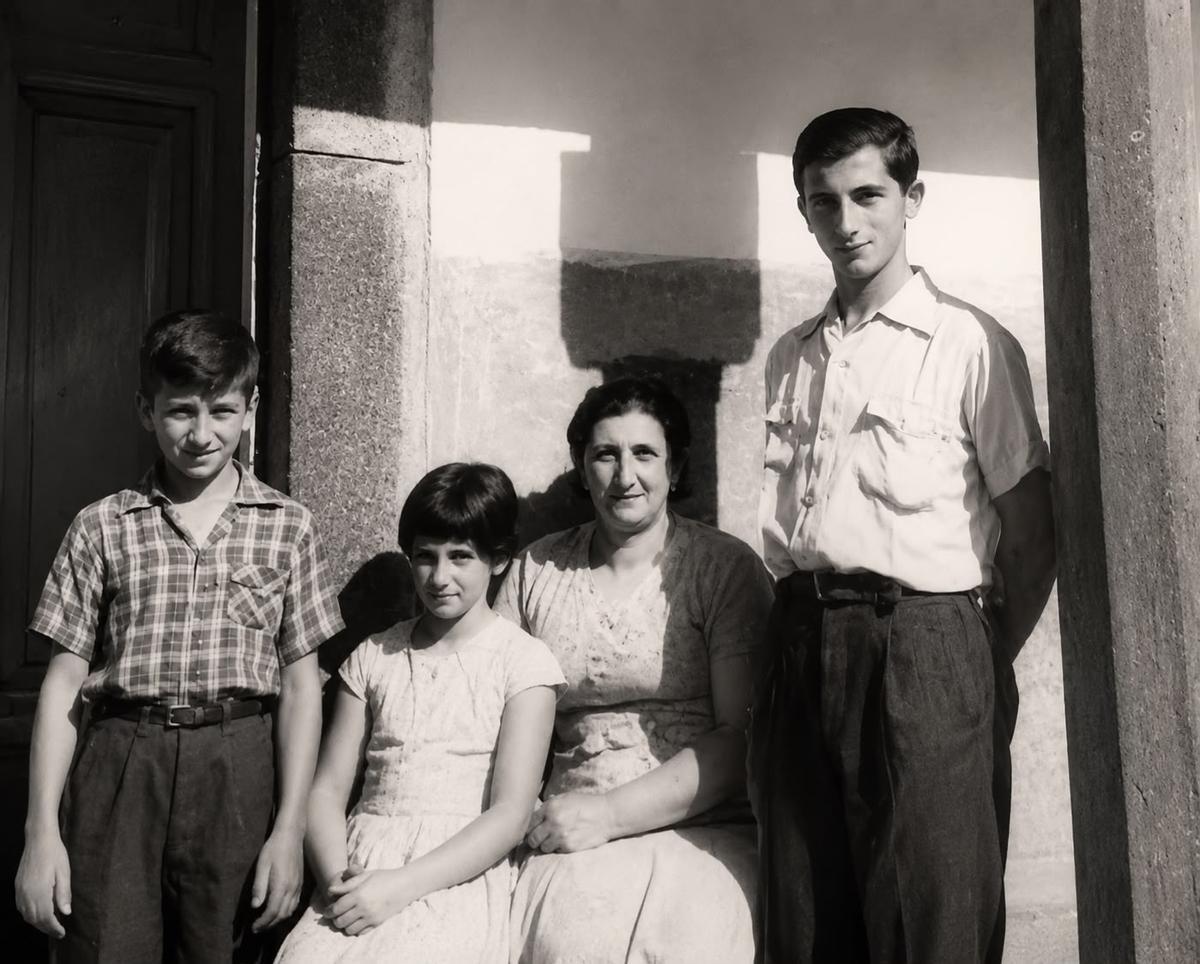 Foto antigua de sus familiares en la casona.