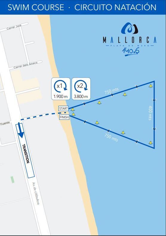 Recorrido de la prueba de natación del Mallorca 140.6