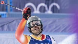 Bormio (Italy), 16/02/2026.- Spains Joaquim Salarich Baucells reacts in the finish area during the Mens Alpine Skiing second run of the slalom race at the 2026 Olympic Winter Games at the Stelvio Ski Center in Bormio, Italy, 16 February 2026. (Italia, España) EFE/EPA/MICHAEL BUHOLZER