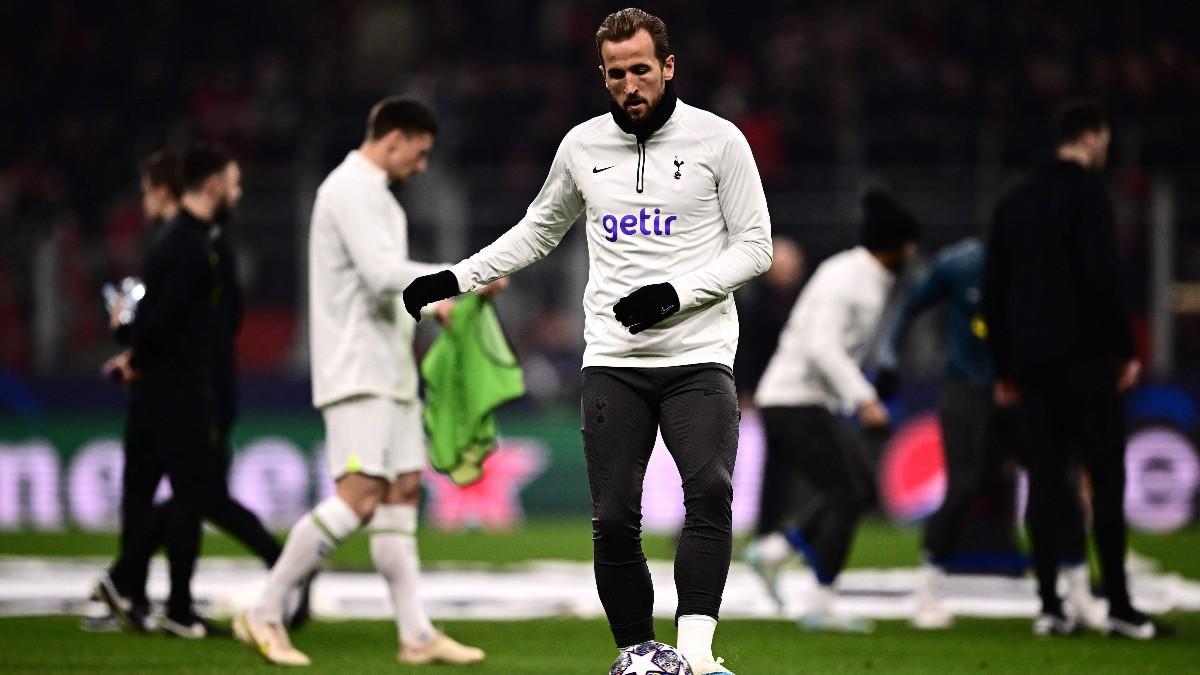 Harry Kane, durante el calentamiento del Milan-Tottenham