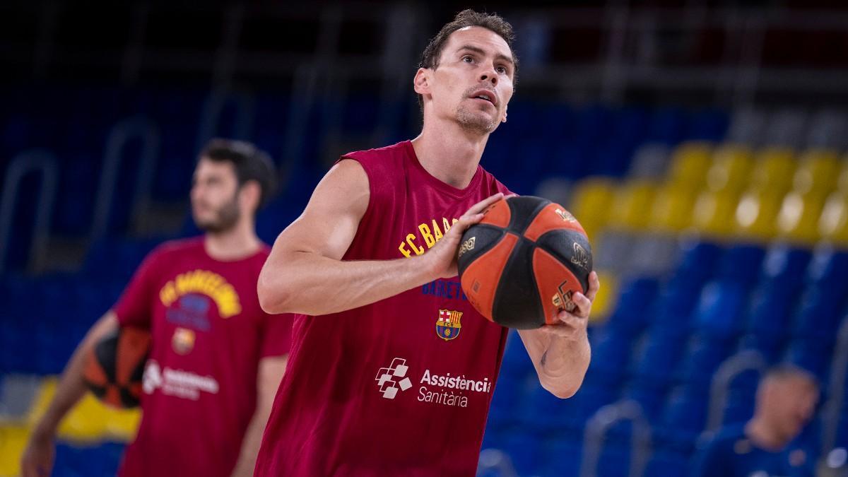 Kyle Kuric, en el primer entrenamiento de la temporada con el FC Barcelona