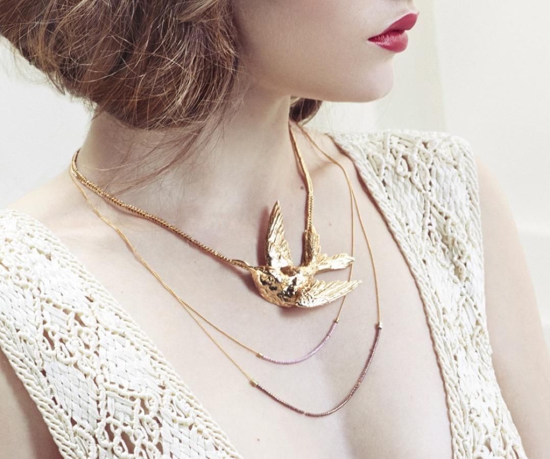 Regalos Navidad 2015: collar dorado de pájaros de De Piedra Creaciones