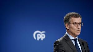 Alberto Núñez Feijóo, presidente del PP, durante una rueda de prensa en la sede del PP, el pasado 29 de abril.