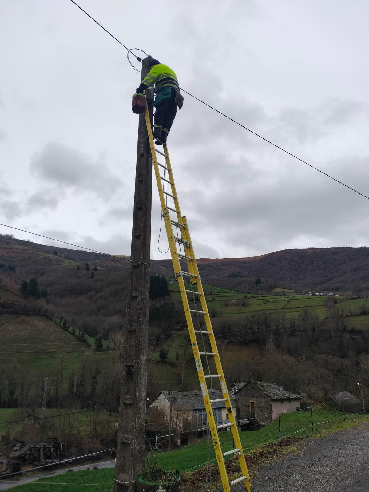 Un operario trabajando en la sustitución de las luces.