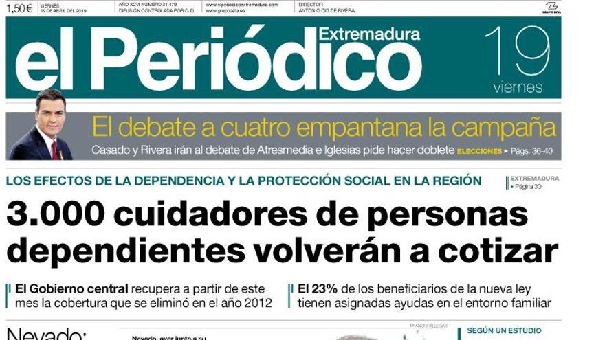 Esta es la portada de EL PERIÓDICO EXTREMADURA correspondiente al día 19 de abril del 2019