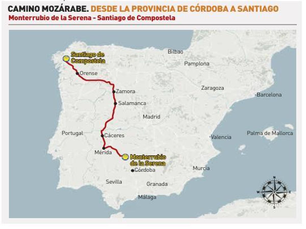 Camino Mozárabe desde la provincia de Córdoba a Santiago.