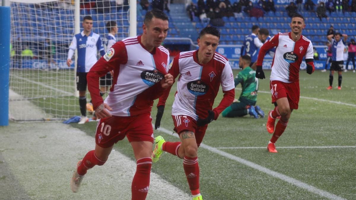 Aspas celebrando el gol de la victoria ante Alavés