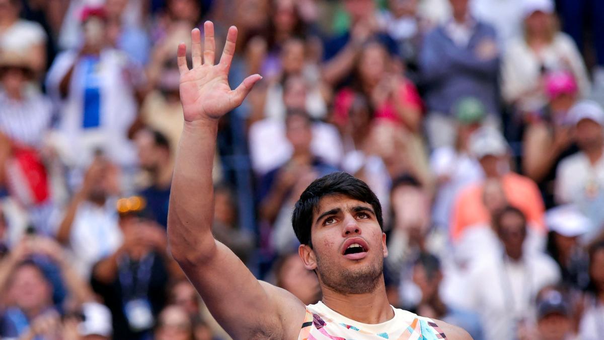 Alcaraz, en su triunfo del sábado en el US Open.