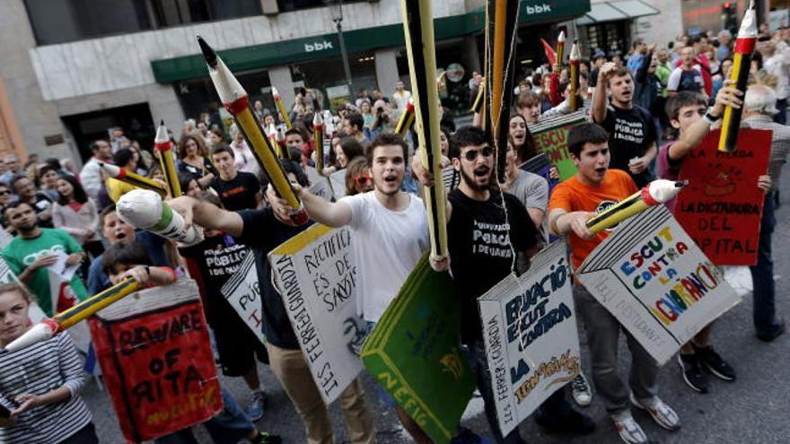 Los estudiantes durante la manifestación