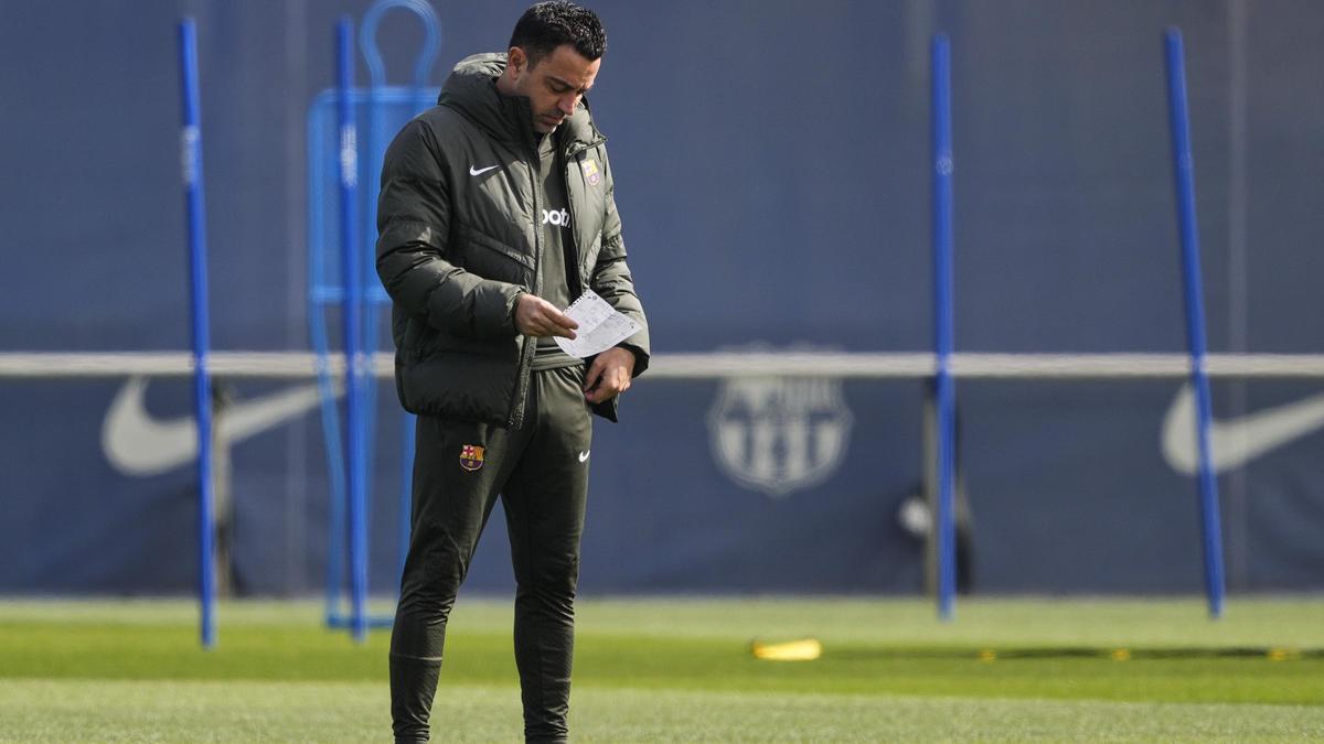 Xavi Hernández, durante un entrenamiento con el Barça.