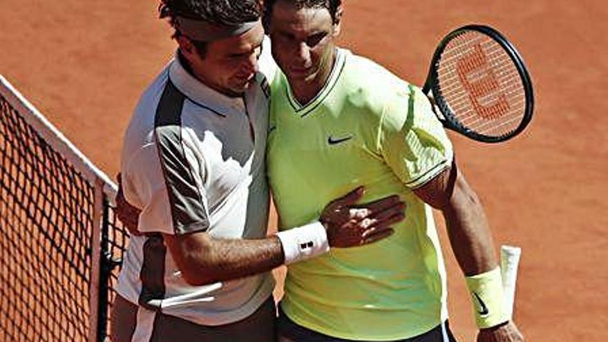 Roger Federer i Rafa Nadal, després del partit d&#039;ahir.