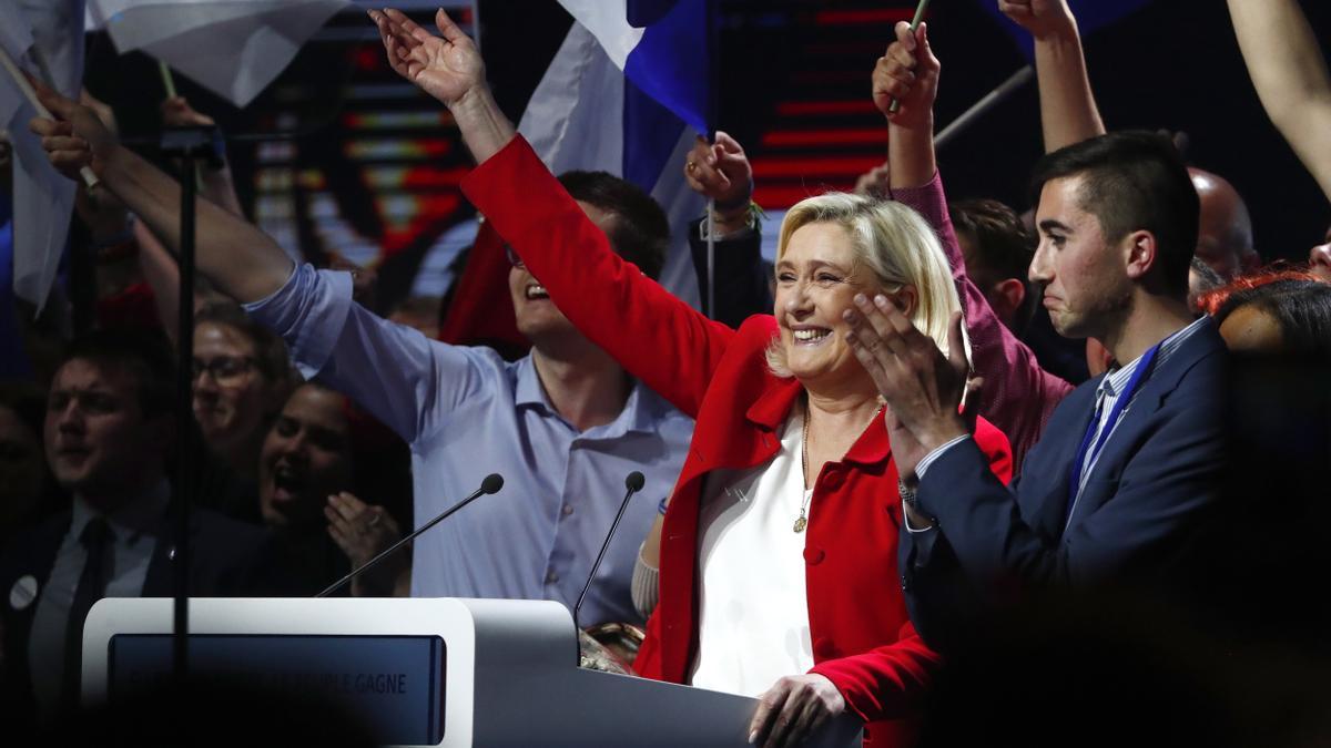 Marine Le Pen, durante la campaña de las elecciones en Francia