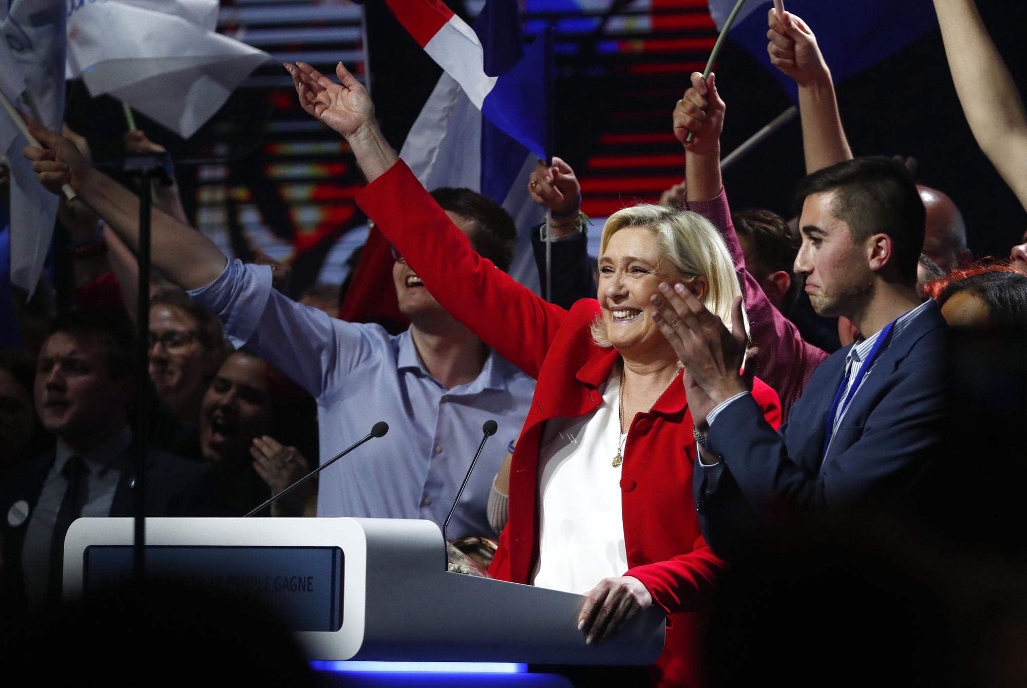 Marine Le Pen, durante la campaña de las elecciones en Francia