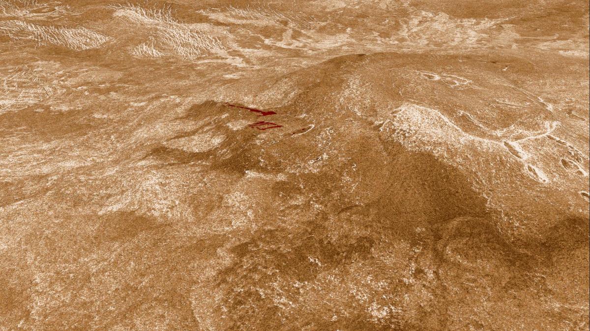 Panorámica de la región de Sif Mons, una de las zonas volcánicamente activas de Venus.