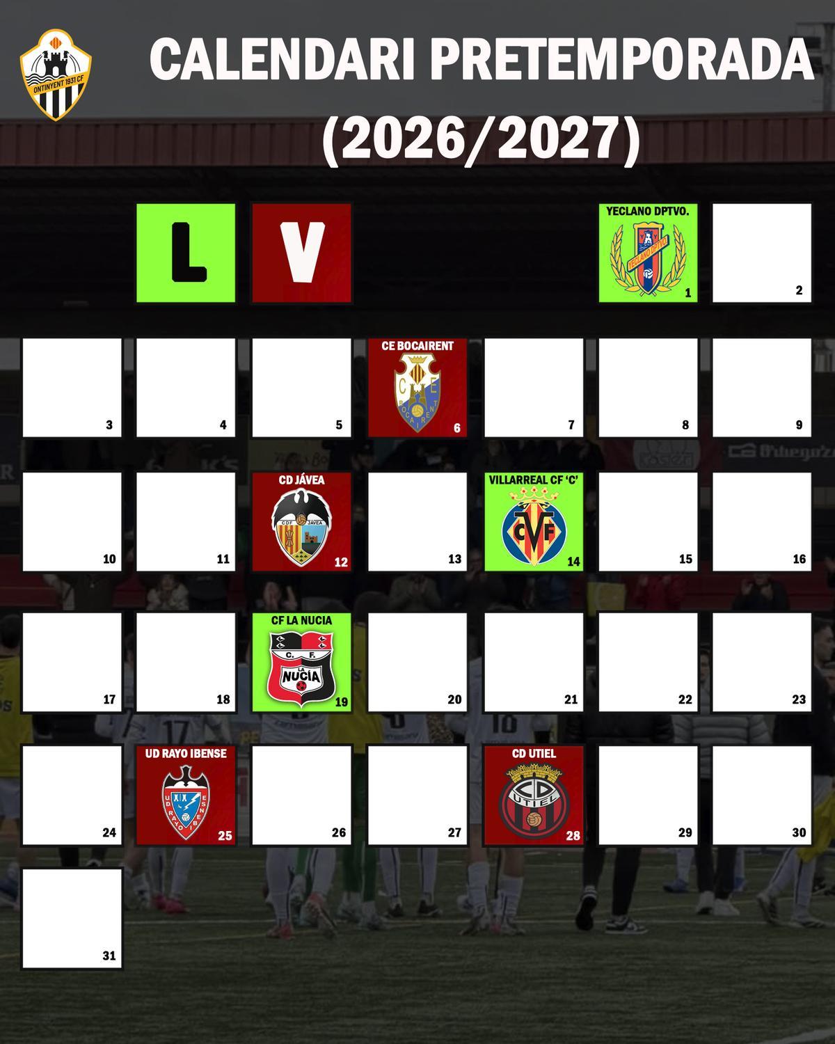 Calendario de la pretemporada del Ontinyent 1931 CF.