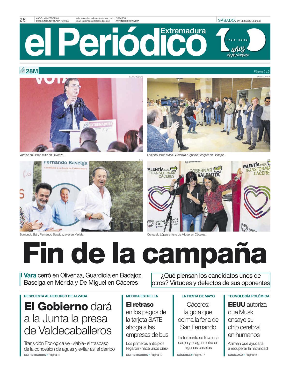 Consulta la portada correspondiente al día 27 de mayo de 2023