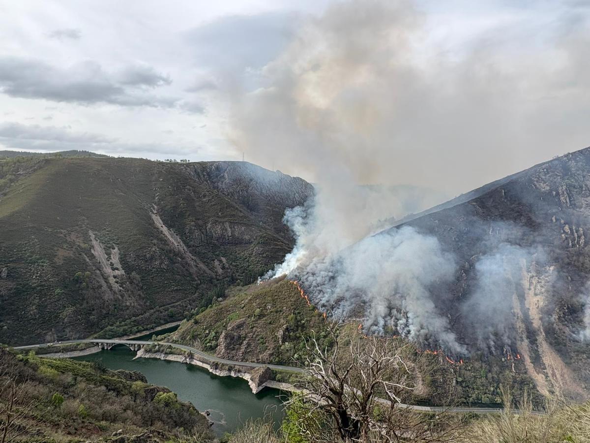 Otra vista del incendio que ha obligado a cortar el corredor del Narcea.