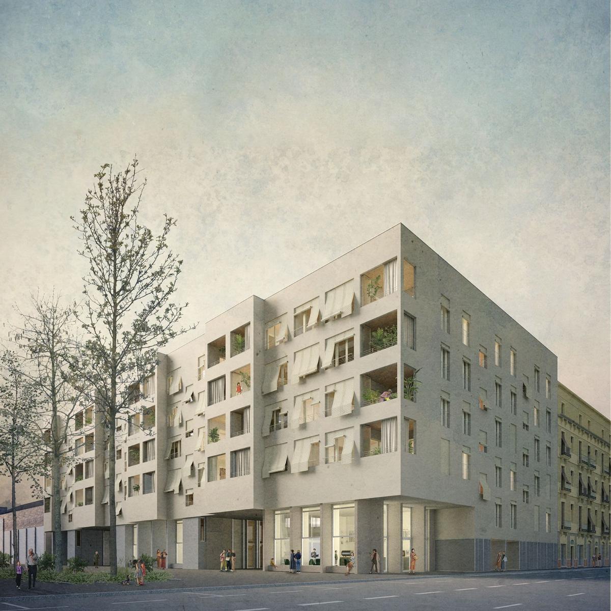 Imagen virtual de las futuras viviendas públicas de El Poblenou en la Illa Sibèria