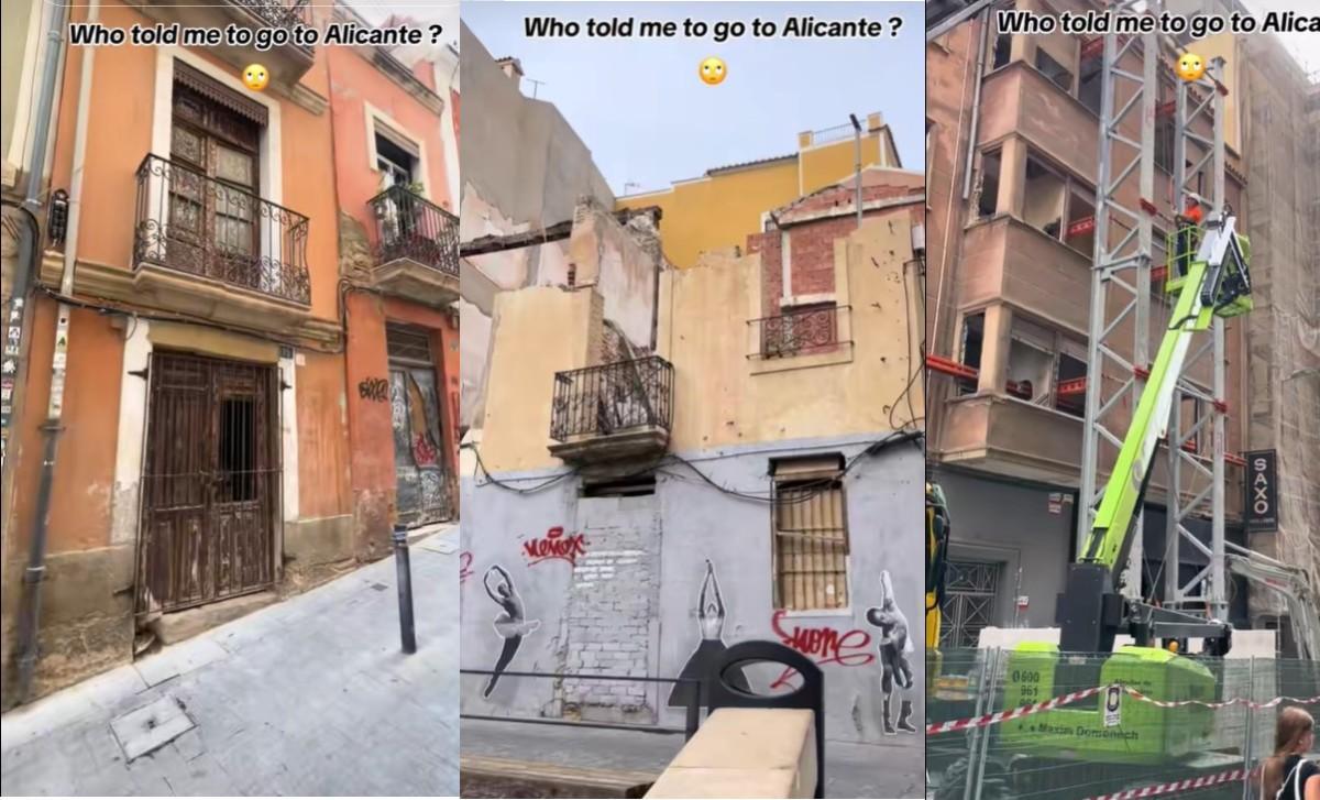 Tres fotogramas del vídeo de la tiktoker que critica Alicante