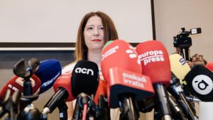 La exmilitante socialista Leire Díez durante una rueda de prensa,