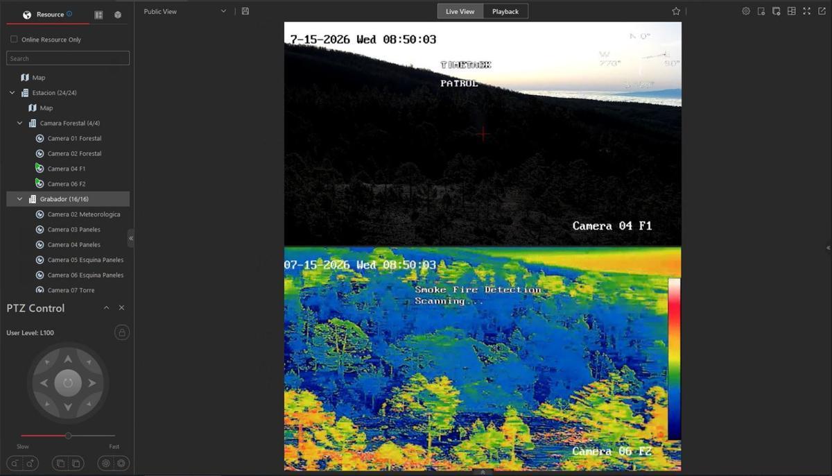 Imagen captada desde la torre por la cámara térmica