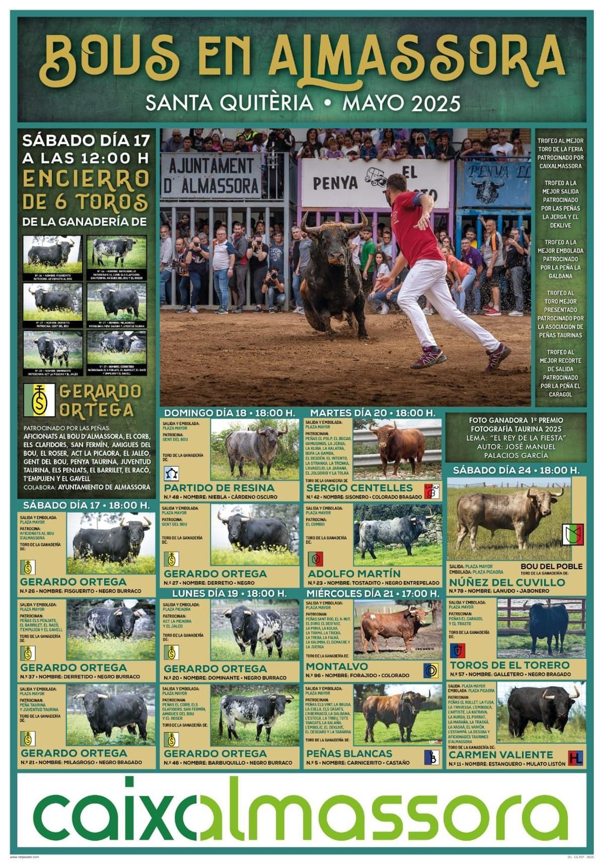 Cartel taurino de las fiestas de Santa Quitèria 2025 de Almassora.