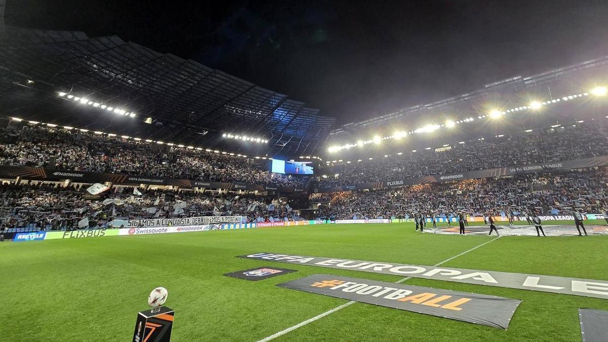 Prolegómenos del partido de Europa League entre el Celta y Olympique de Lyon en el estadio de Balaídos
