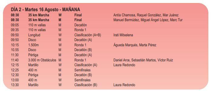 Calendario del martes, donde Chamosa compite a las 8.30 horas.