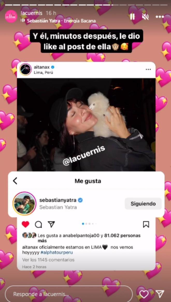 Sebastián Yatra le da 'likes' a lsa publicaciones de Aitana tras su ruptura