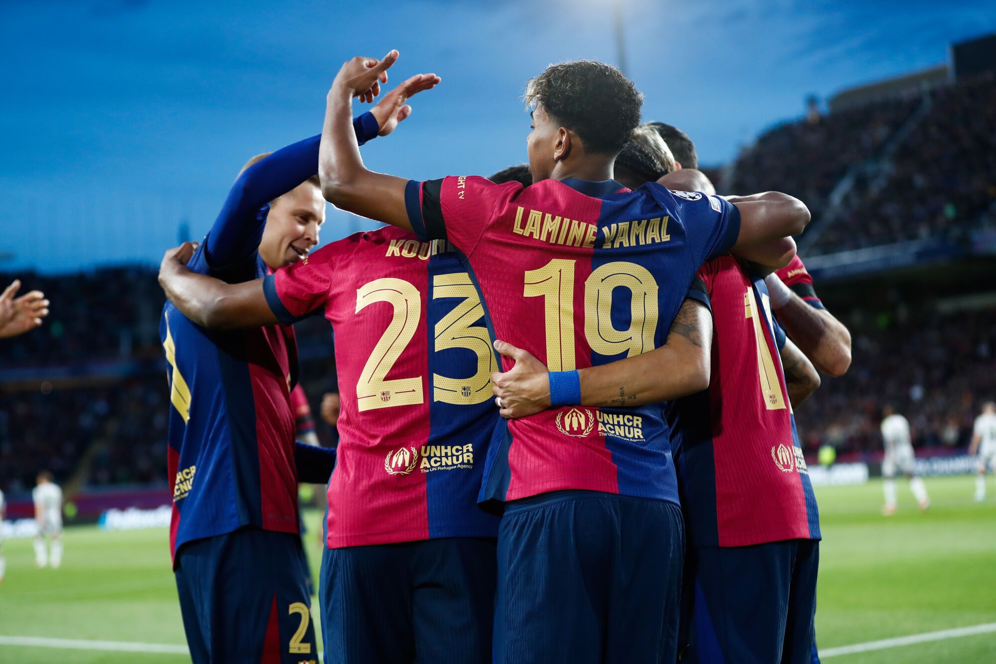 Raphinha of FC Barcelona celebrates a goal during the UEFA Champions League 2024/25 Round of 16 second leg, match between FC Barcelona and SL Benfica at Estadi Olimpic Lluis Companys March 11, 2025 in Barcelona, Spain. AFP7 11/03/2025 ONLY FOR USE IN SPAIN. Irina R.H. / AFP7 / Europa Press;2025;SPORT;ZSPORT;SOCCER;ZSOCCER-;FC Barcelona v SL Benfica - UEFA Champions League 2024/25 Round of 16 second leg.;
