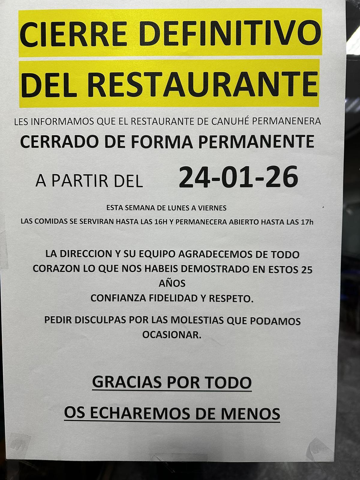 El restaurante Canuhé cerrará sus puertas en los próximos días