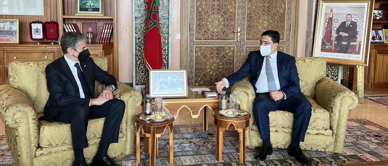 Antony Blinken ministro de Exteriores de Marruecos, Nasser Burita, en Rabat,.